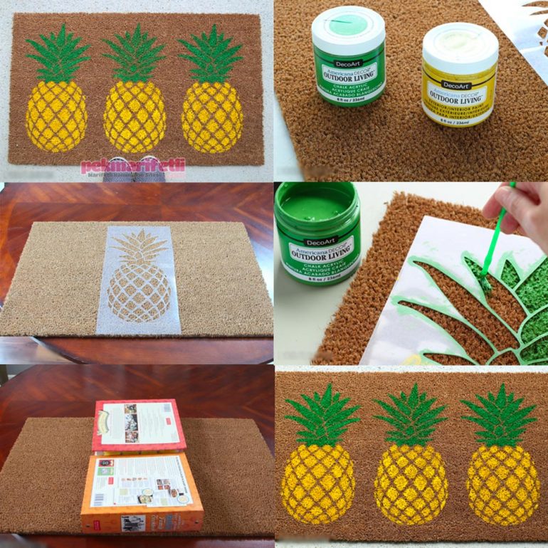 Boyama ile ananas desenli paspas yapımı