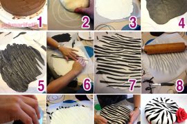 Zebra desenli şeker hamurlu pasta süslemesi